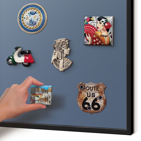 Metal wall board for magnets in a black frame Pastel navy blue