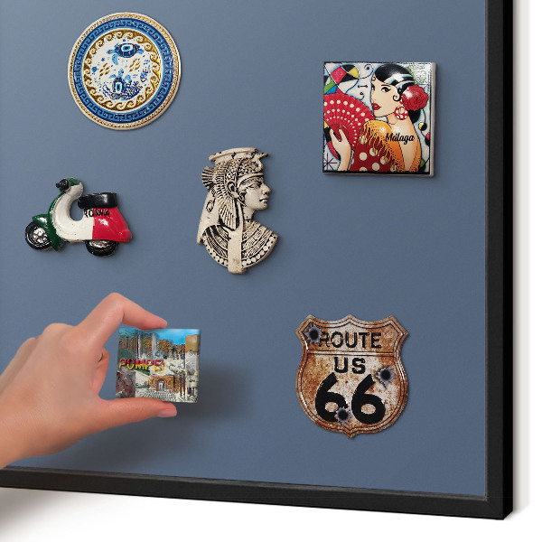 Metal wall board for magnets in a black frame Pastel navy blue