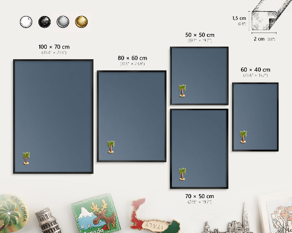 Metal wall board for magnets in a black frame Pastel navy blue