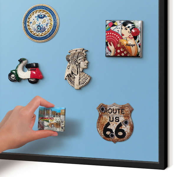 Vacation magnet board with a black frame Blue color