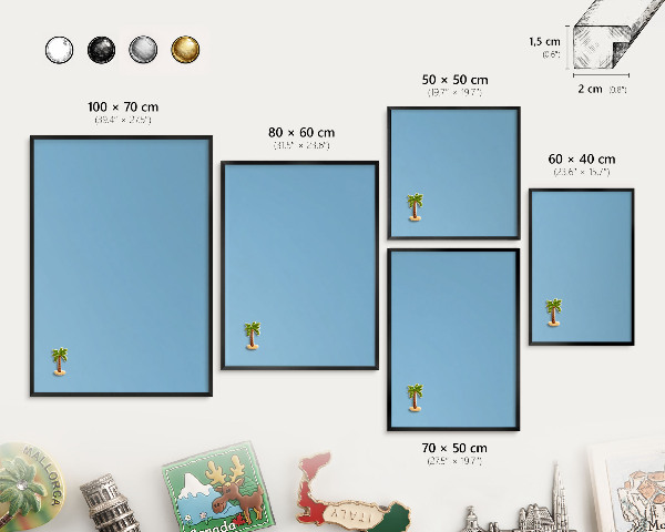 Vacation magnet board with a black frame Blue color