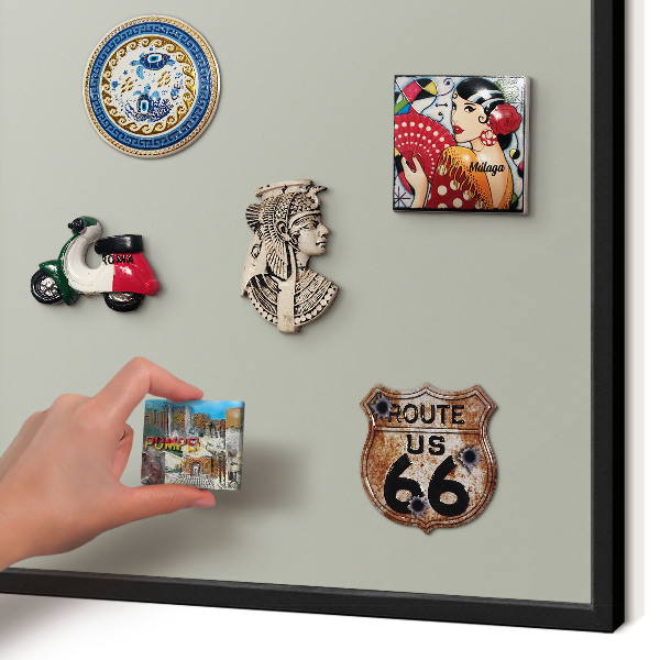 Metal wall board for magnets in a black frame Neutral gray