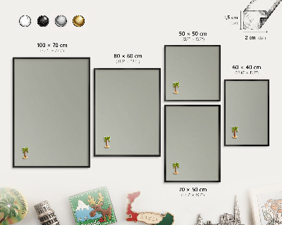 Metal wall board for magnets in a black frame Neutral gray