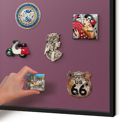 Metal wall board for magnets in a black frame Purple color