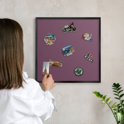 Metal wall board for magnets in a black frame Purple color