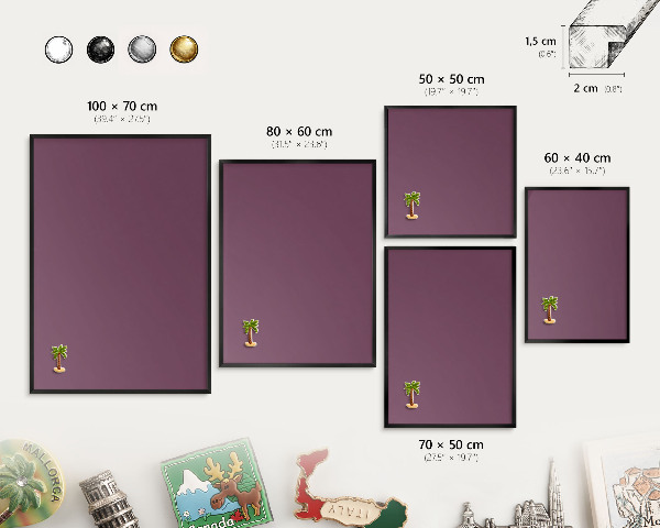 Metal wall board for magnets in a black frame Purple color