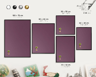 Metal wall board for magnets in a black frame Purple color