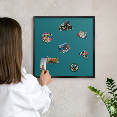 Vacation magnet board with a black frame Dark turquoise