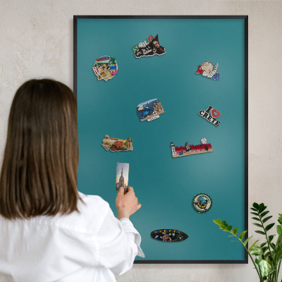Vacation magnet board with a black frame Dark turquoise