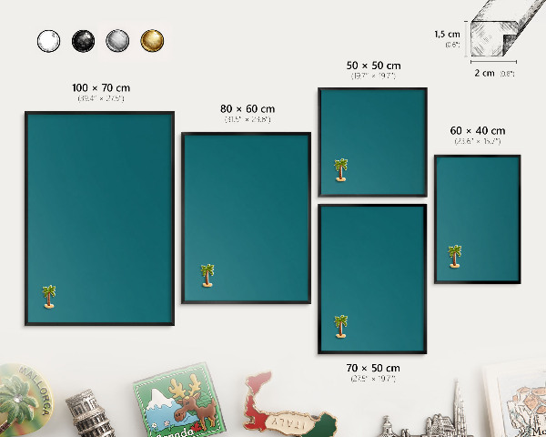 Vacation magnet board with a black frame Dark turquoise