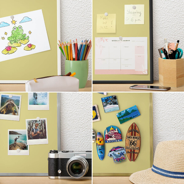 Metal wall board for magnets in a black frame Light mustard