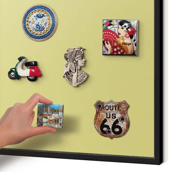 Metal wall board for magnets in a black frame Light mustard