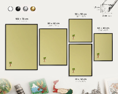 Metal wall board for magnets in a black frame Light mustard