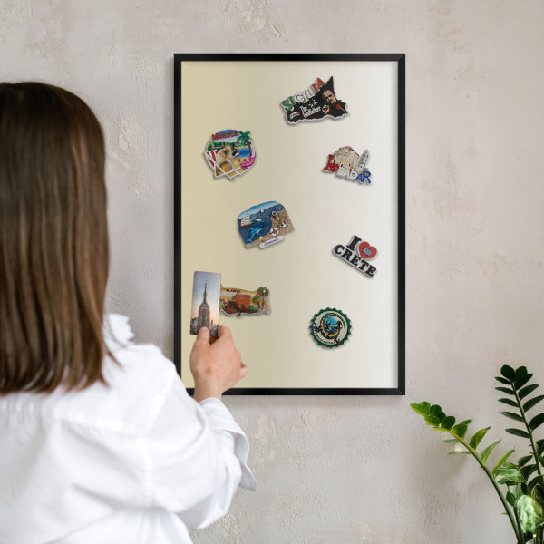 Metal wall board for magnets in a black frame Cream gradient