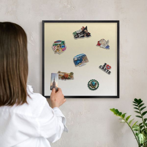 Metal wall board for magnets in a black frame Cream gradient