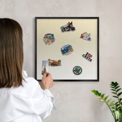 Metal wall board for magnets in a black frame Cream gradient