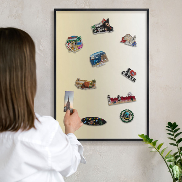 Metal wall board for magnets in a black frame Cream gradient