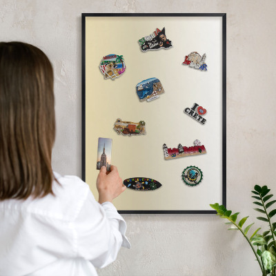 Metal wall board for magnets in a black frame Cream gradient