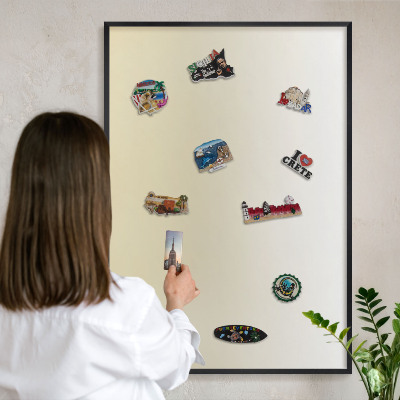 Metal wall board for magnets in a black frame Cream gradient
