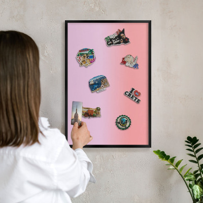Metal wall board for magnets in a black frame Delicate gradient
