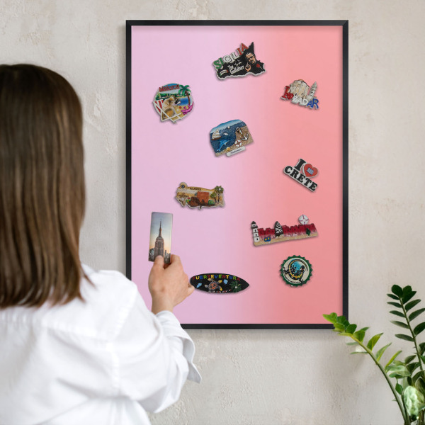 Metal wall board for magnets in a black frame Delicate gradient