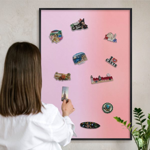 Metal wall board for magnets in a black frame Delicate gradient
