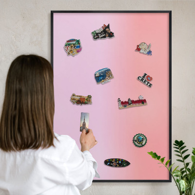Metal wall board for magnets in a black frame Delicate gradient
