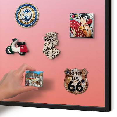 Metal wall board for magnets in a black frame Pink orange