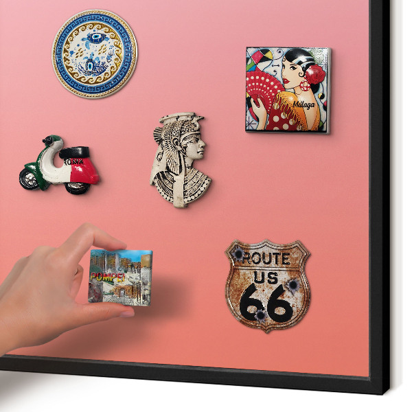 Metal wall board for magnets in a black frame Pink orange