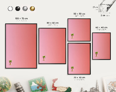 Metal wall board for magnets in a black frame Pink orange