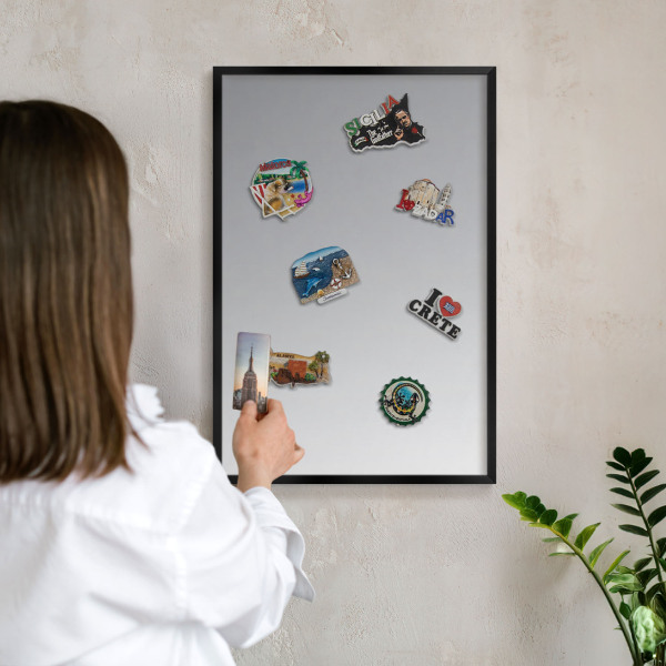 Vacation magnet board with a black frame Gray gradient