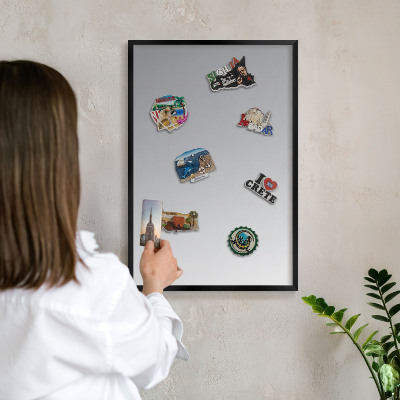 Vacation magnet board with a black frame Gray gradient