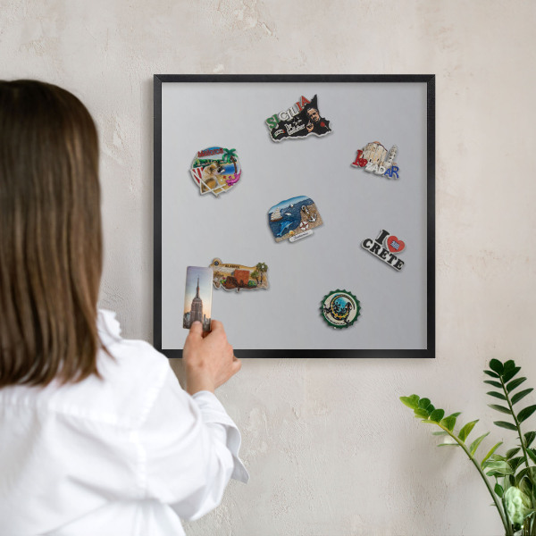 Vacation magnet board with a black frame Gray gradient
