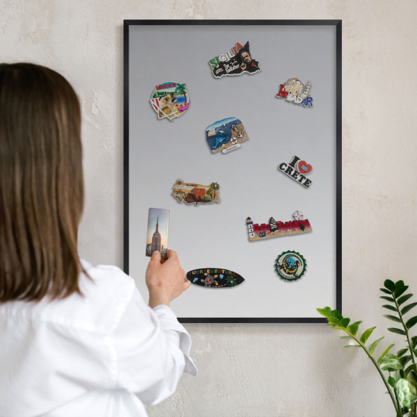 Vacation magnet board with a black frame Gray gradient