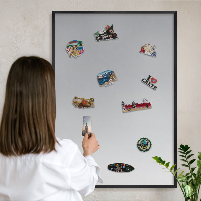 Vacation magnet board with a black frame Gray gradient