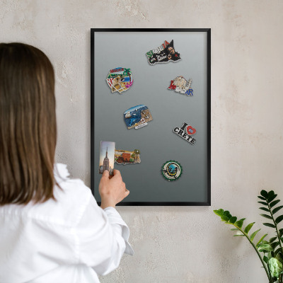 Metal wall board for magnets in a black frame Blue gradient