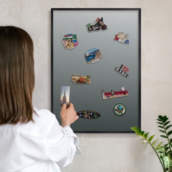 Metal wall board for magnets in a black frame Blue gradient