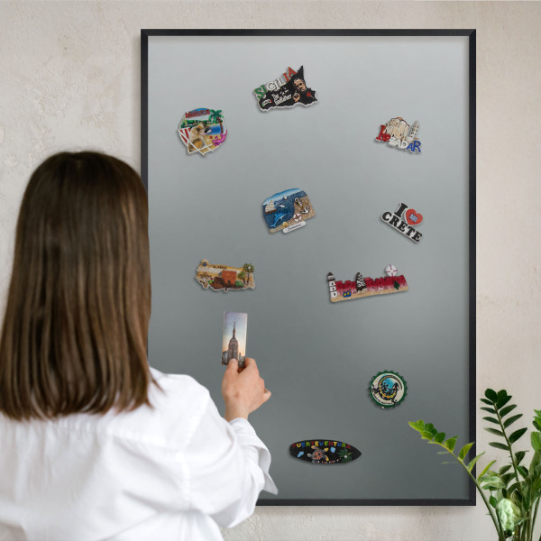 Metal wall board for magnets in a black frame Blue gradient