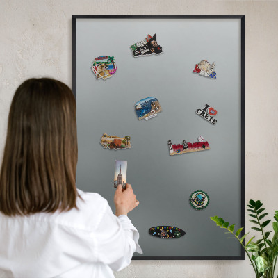 Metal wall board for magnets in a black frame Blue gradient