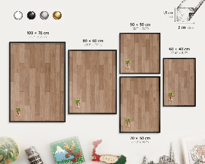Metal wall board for magnets in a black frame Wooden pattern
