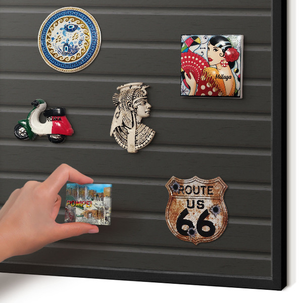 Metal wall board for magnets in a black frame Panel texture
