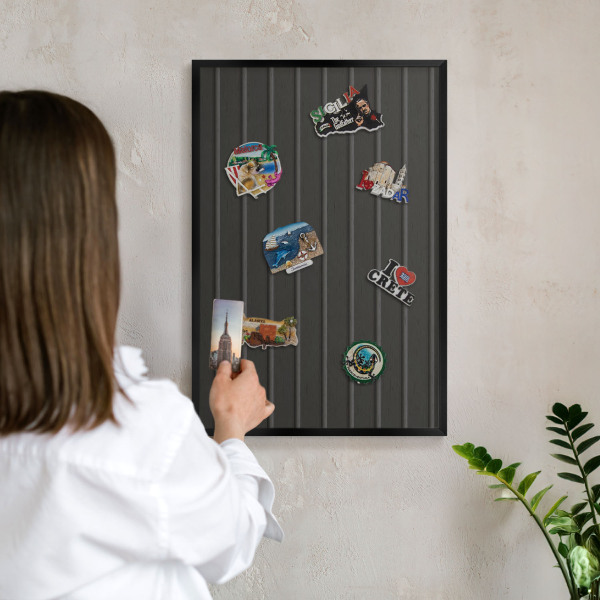 Metal wall board for magnets in a black frame Panel texture