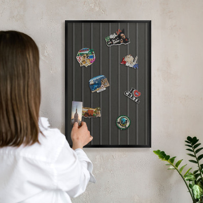Metal wall board for magnets in a black frame Panel texture