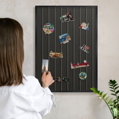 Metal wall board for magnets in a black frame Panel texture