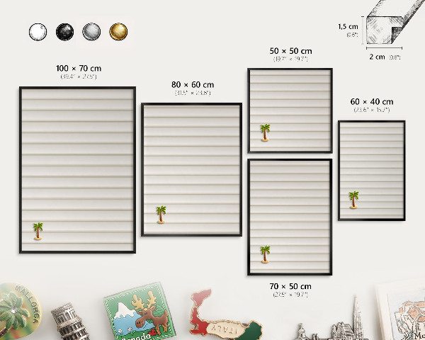 Vacation magnet board with a black frame Vertical lines