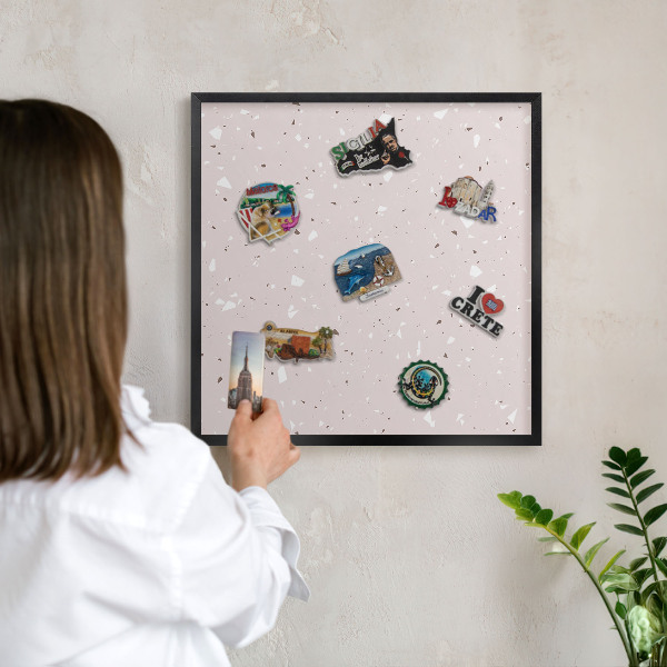 Metal wall board for magnets in a black frame Modern terrazzo