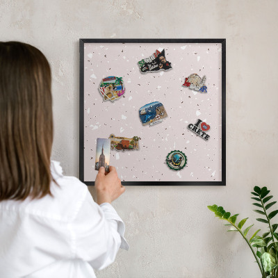 Metal wall board for magnets in a black frame Modern terrazzo