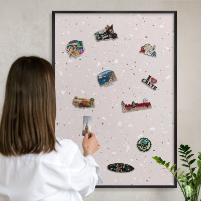 Metal wall board for magnets in a black frame Modern terrazzo