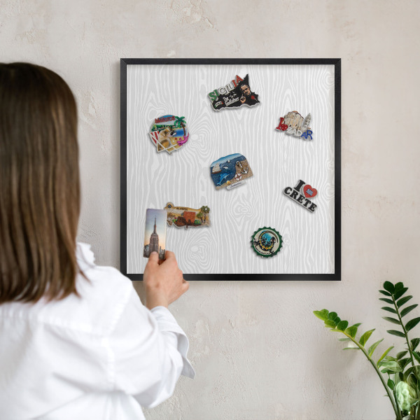 Vacation magnet board with a black frame Wooden pattern