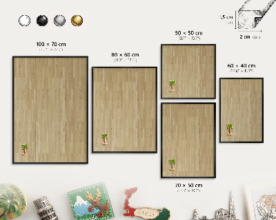 Metal wall board for magnets in a black frame Wooden texture